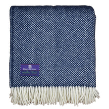 Load image into Gallery viewer, Highland Tweed Herringbone Pure New Wool Throw ~ Navy/White ~-Throws and Blankets-Prince of Scots-00810032750138-K4050030-017-Prince of Scots