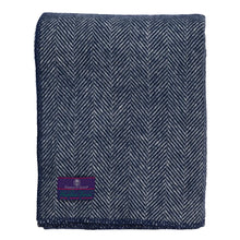 Load image into Gallery viewer, Highland Tweeds BIG Throw ~ Navy Herringbone  ~
