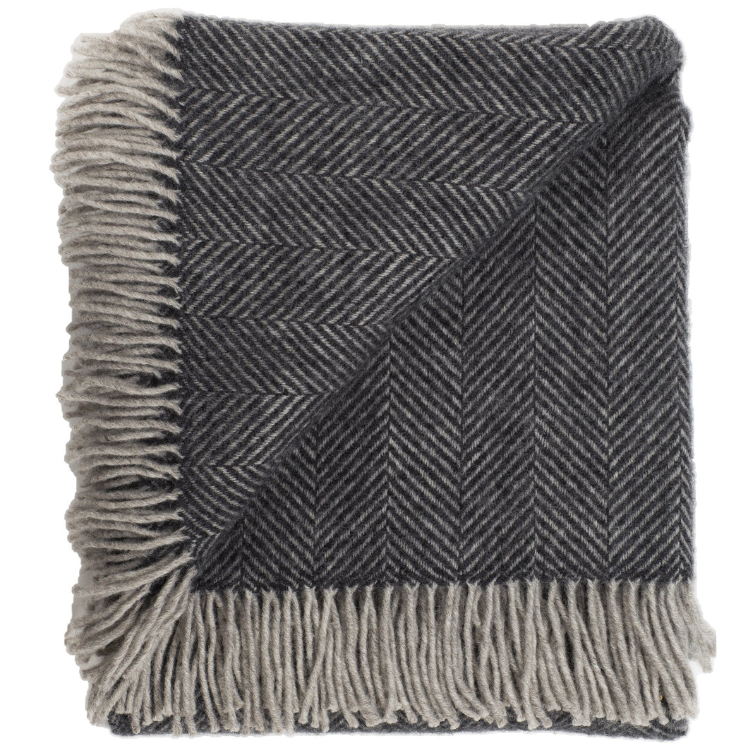 Highland Tweed Herringbone  Pure New Wool Throw ~ Charcoal ~