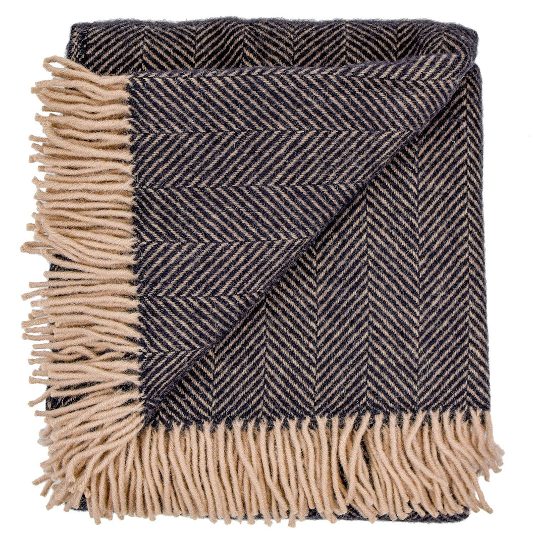 Highland Tweed Herringbone Pure New Wool Throw ~ Black ~-Throws and Blankets-Prince of Scots-00810032750077-K4050030-010-Prince of Scots