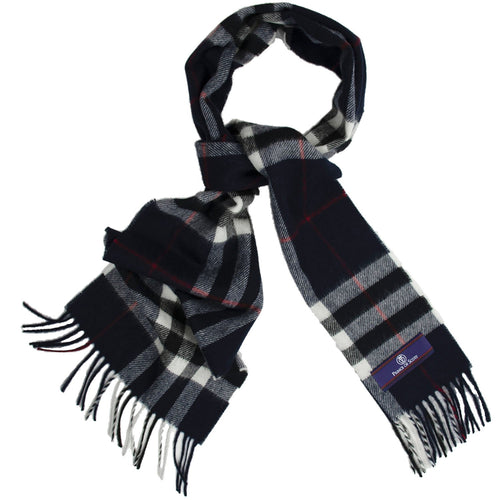 Prince of Scots Heritage Plaid Fringed Merino Wool Scarf (Cambridge Navy)-scarf-HScarf472U1-810032759964-Prince of Scots-Prince of Scots