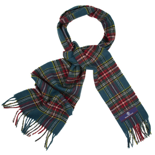 Prince of Scots Heritage Plaid Fringed Merino Wool Scarf (Stewart Teal)-scarf-HScarfA01-810032759858-Prince of Scots-Prince of Scots