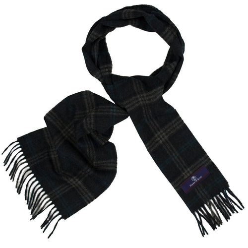 Prince of Scots Heritage Plaid Fringed Merino Wool Scarf (Storrs Charcoal)-scarf-HScarf470D3-810032759926-Prince of Scots-Prince of Scots